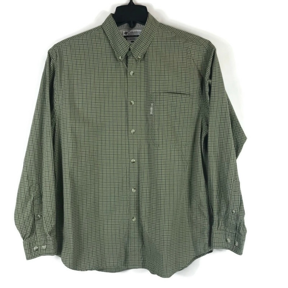 Columbia Button Down Shirt Plaid  Men’s Size Large Green brown cream